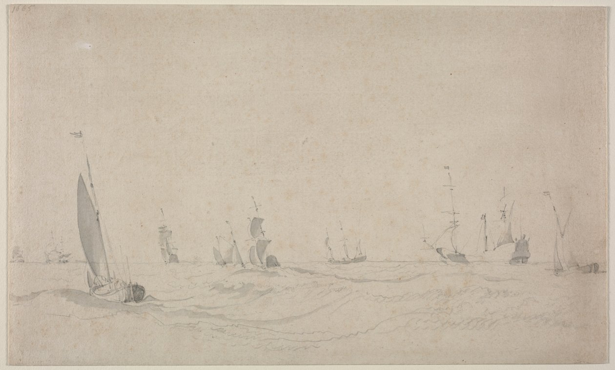 Wysyłka na wzburzonym morzu, 1665. autorstwa Willem van de Velde