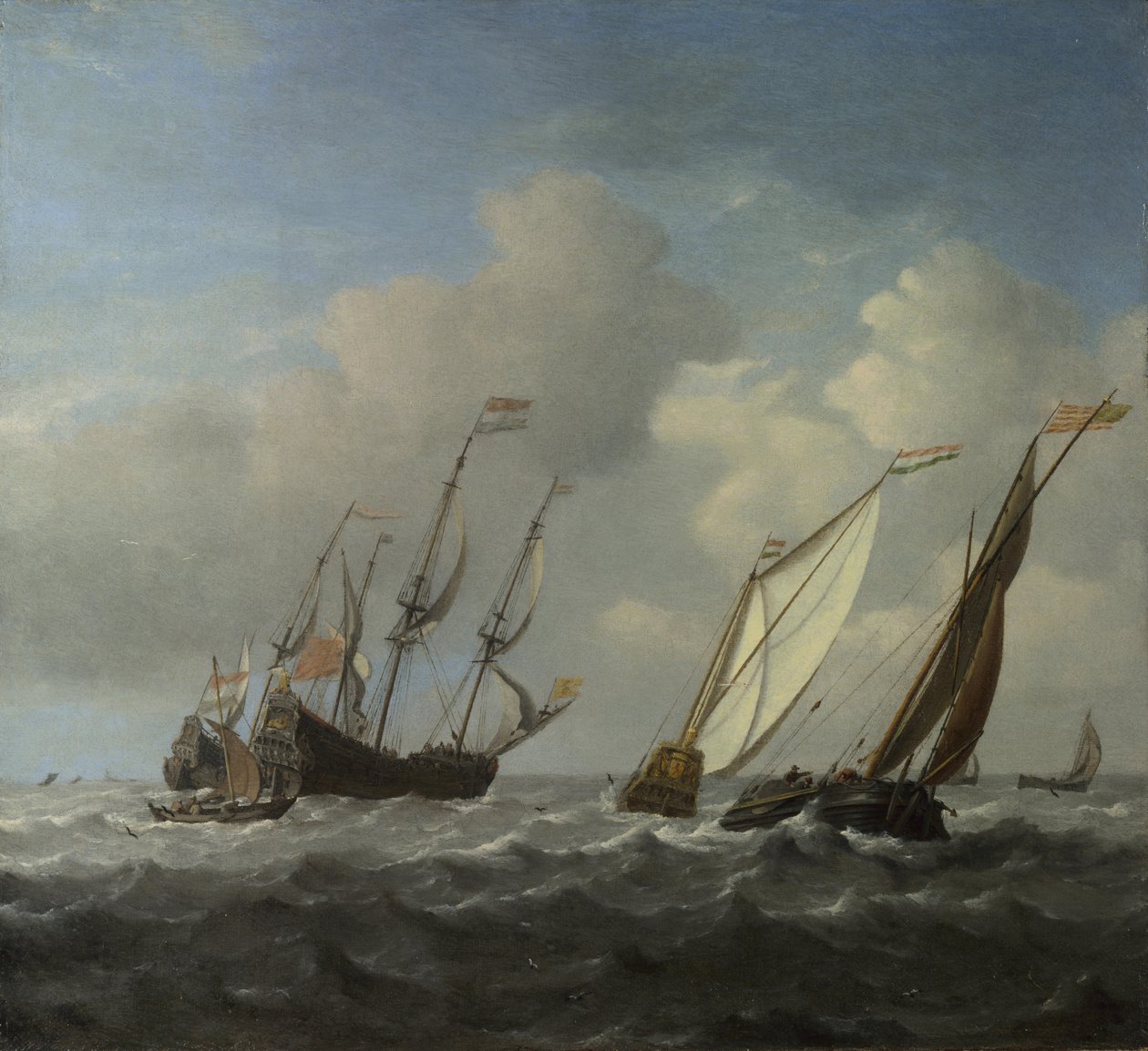Holenderski statek, jacht i mniejsze statki na wietrze, ok. 1930 r. 1660 autorstwa Willem van de Velde the Younger
