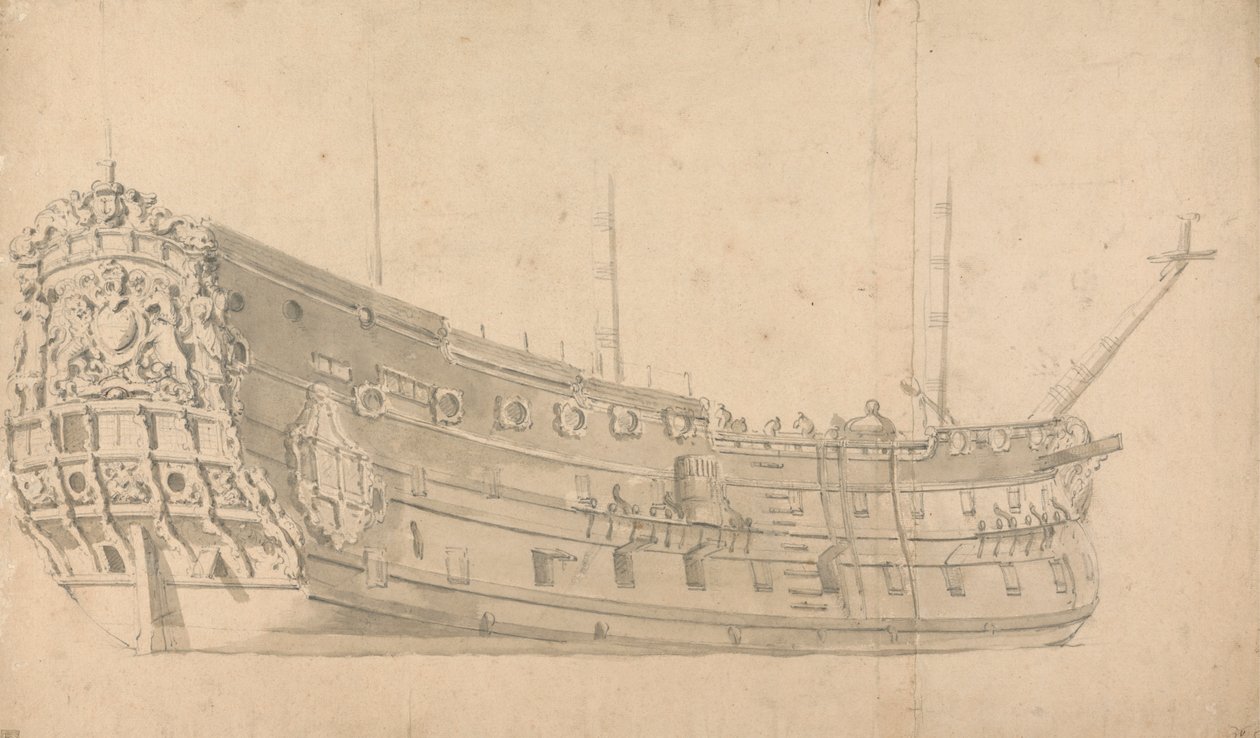 An English Man of War, widok na prawą burtę: prawdopodobnie zwycięstwo autorstwa Willem van de Velde the Younger