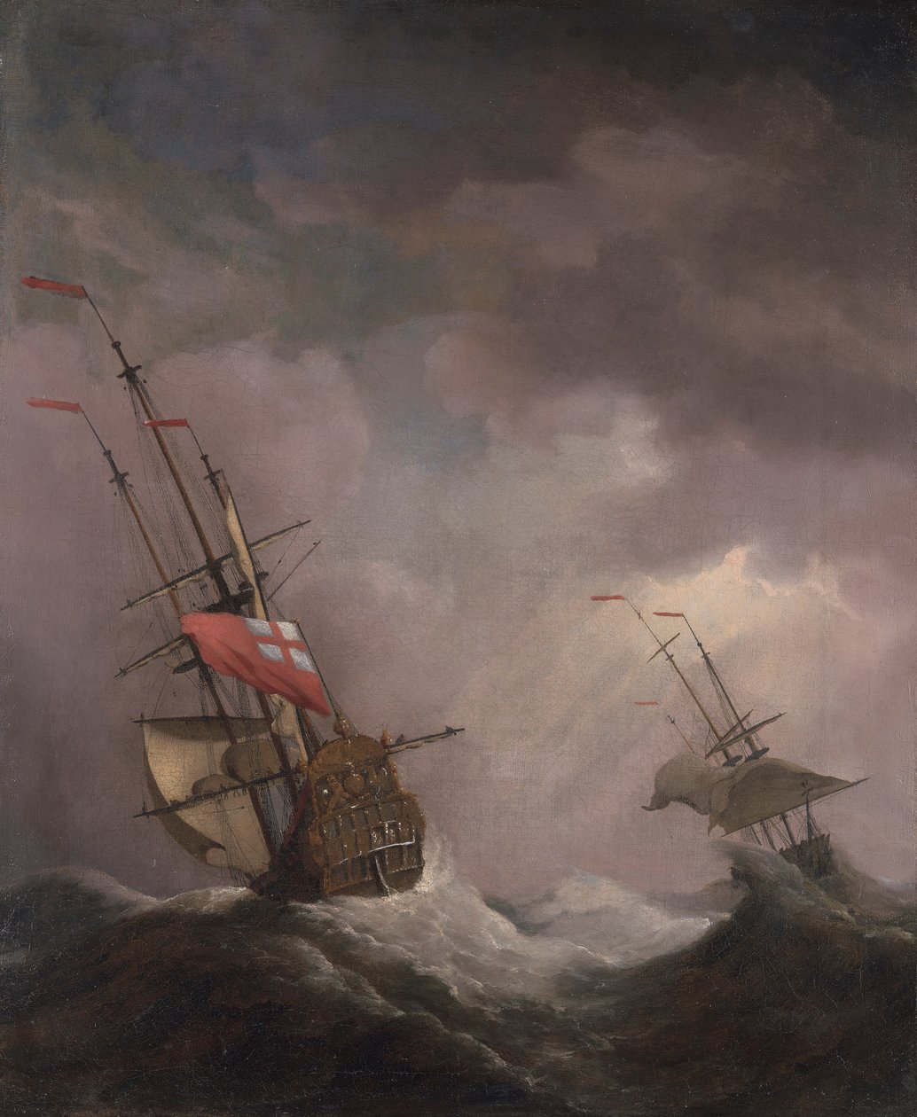Angielski statek na morzu płynący podczas sztormu autorstwa Willem van de Velde the Younger