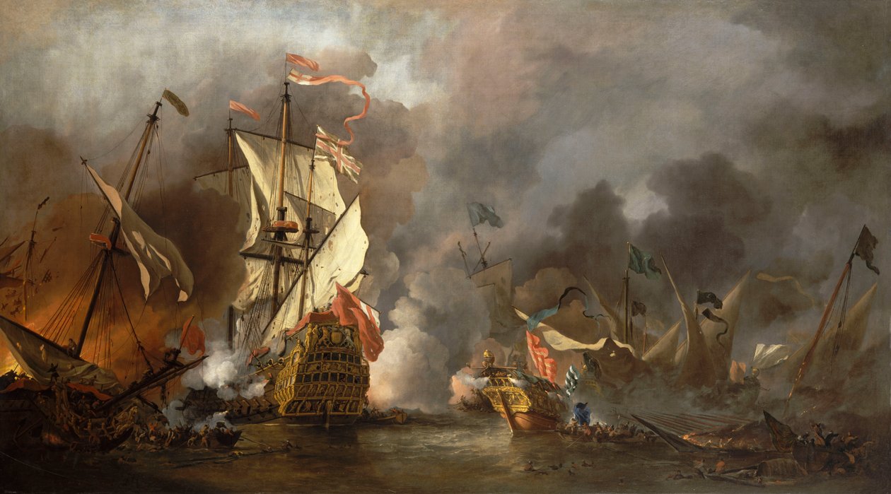 Angielski statek w akcji z piratami barbarzyńskimi autorstwa Willem van de Velde the Younger