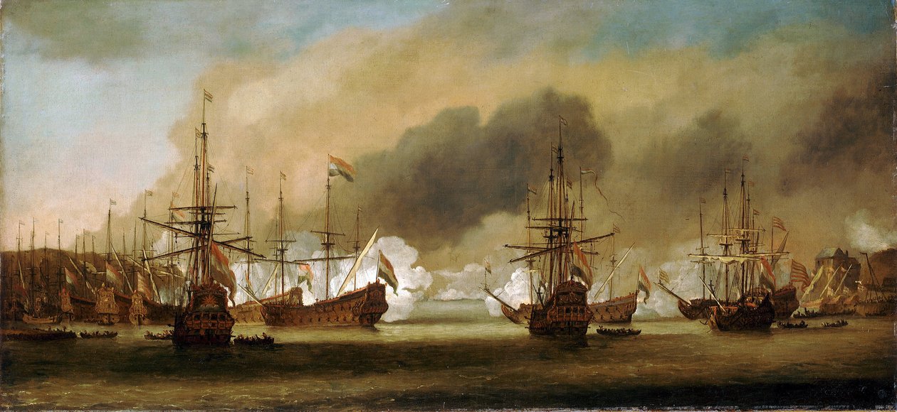 Bitwa pod Bergen (lub Vagen) (Norwegia), 3 sierpnia 1665 r. (13 sierpnia 1665 r.) autorstwa Willem van de Velde the Younger