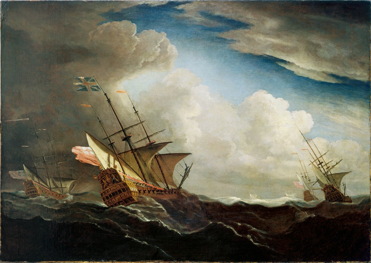 Angielskie statki na morzu płynące pod wiatr w czasie wichury, ok. 1690 r. (olej na płótnie) autorstwa Willem van de Velde the Younger