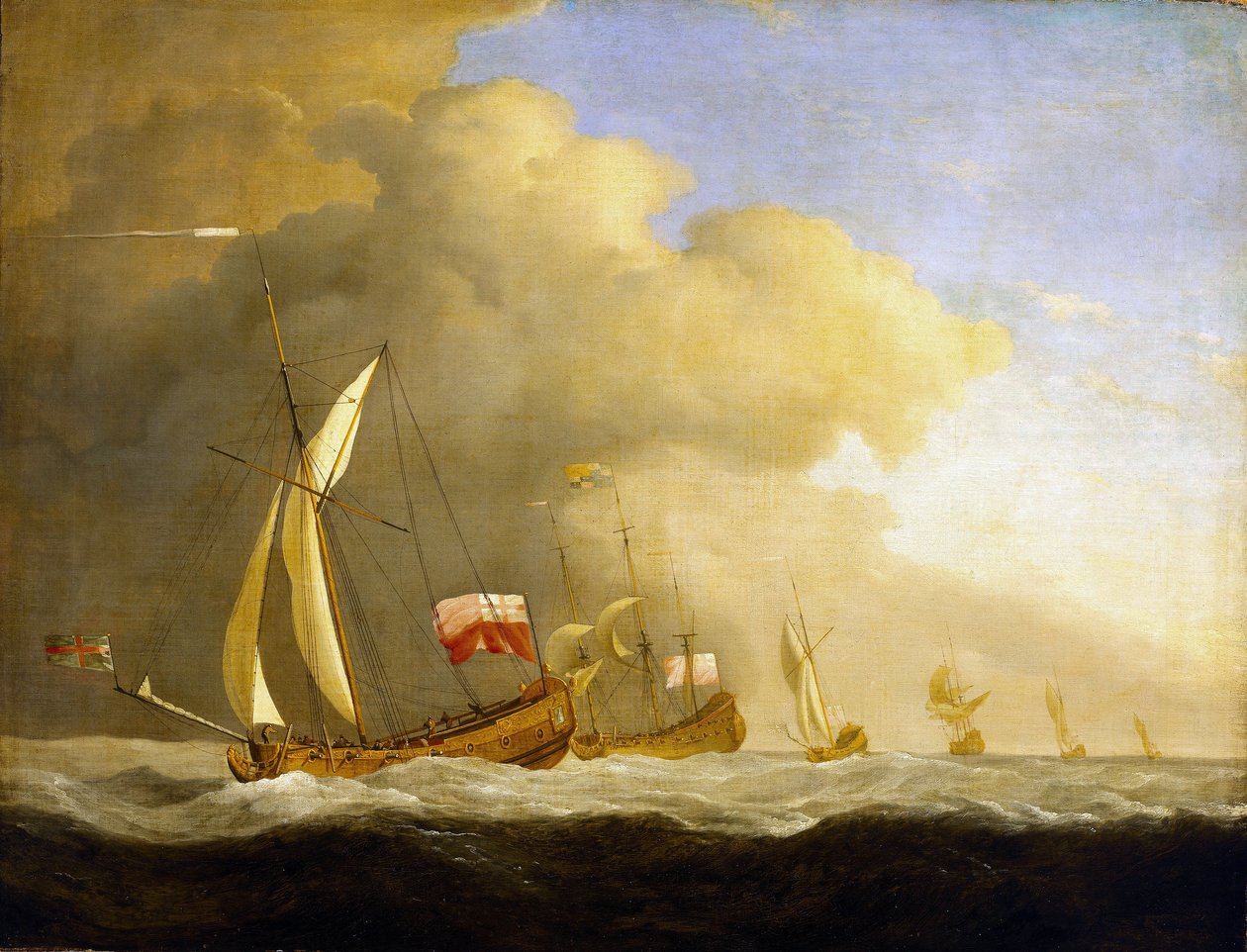 Grupa brytyjskich jachtów królewskich na morzu autorstwa Willem van de Velde the Younger