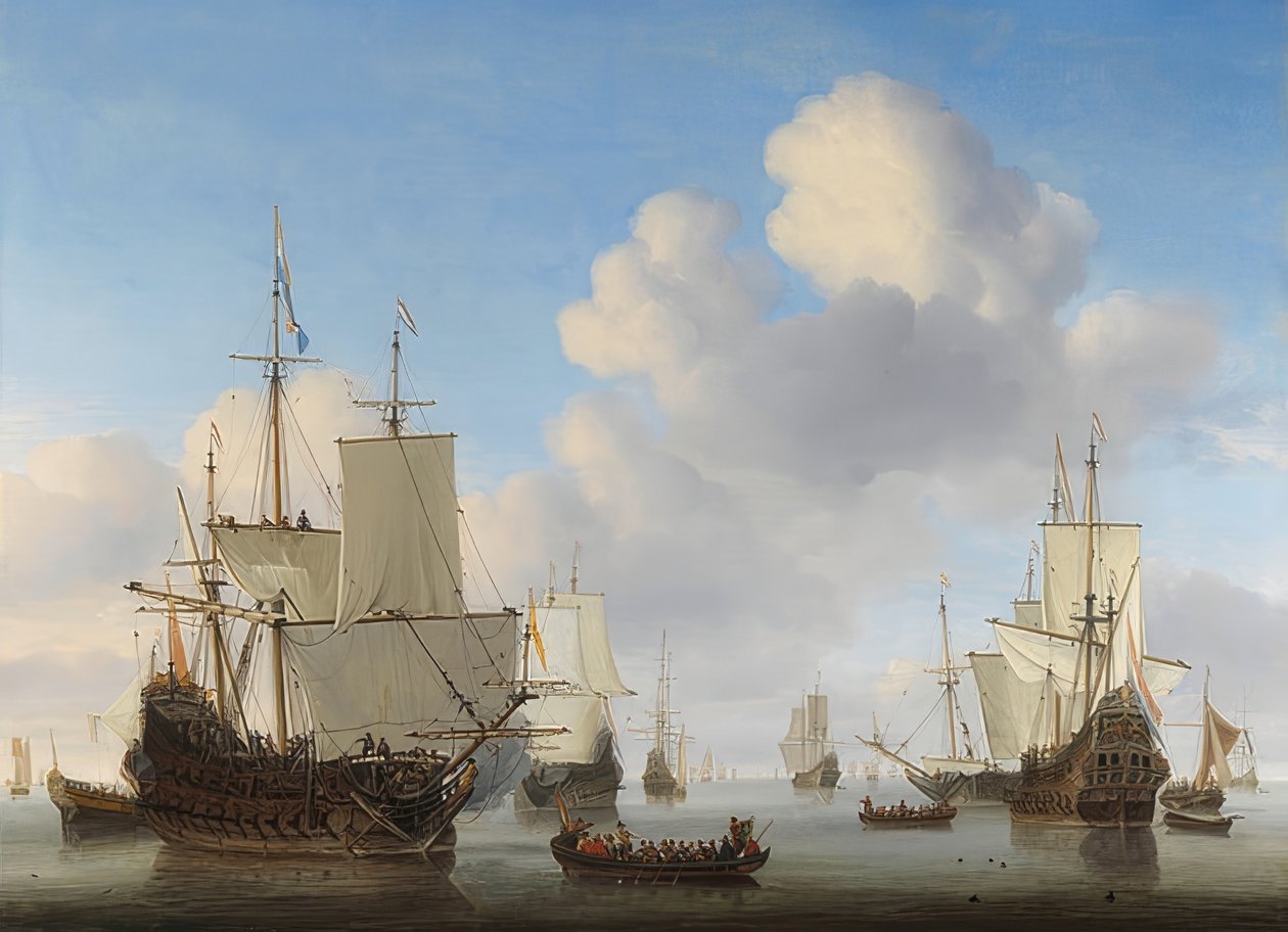 Holenderskie statki na spokojnym morzu. Około 1665 autorstwa Willem van de Velde the Younger