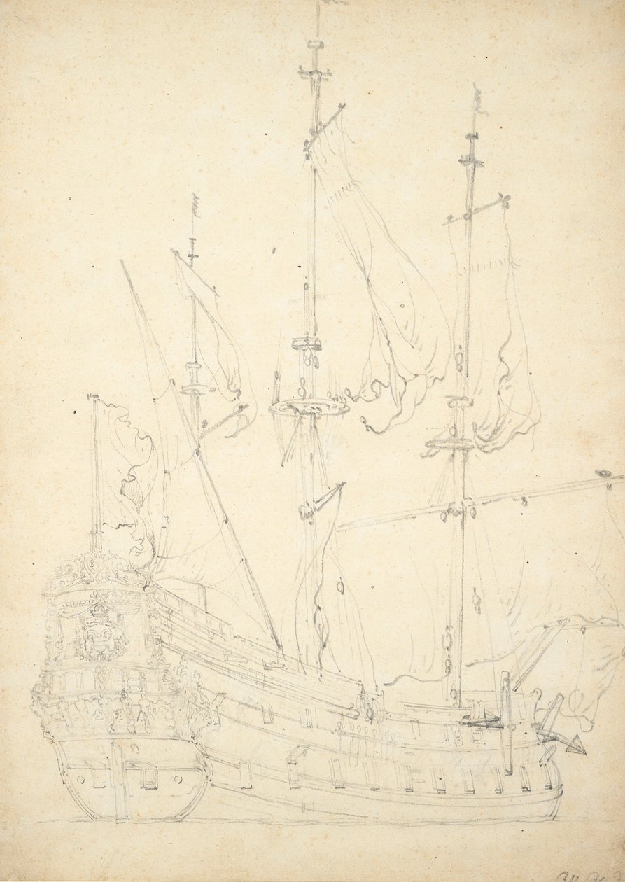 Portret "Groeningen". Zbudowany w 1641. 48 dział. Wyczarterowany przez Danię w latach 1666-1667 i nie wspominany później. Nazywany również "Stad Groeningen", "Wapen van Groeningen" i "Zwarte Arend", ok. 1666 (offset, grafit) autorstwa Willem van de Velde the Younger
