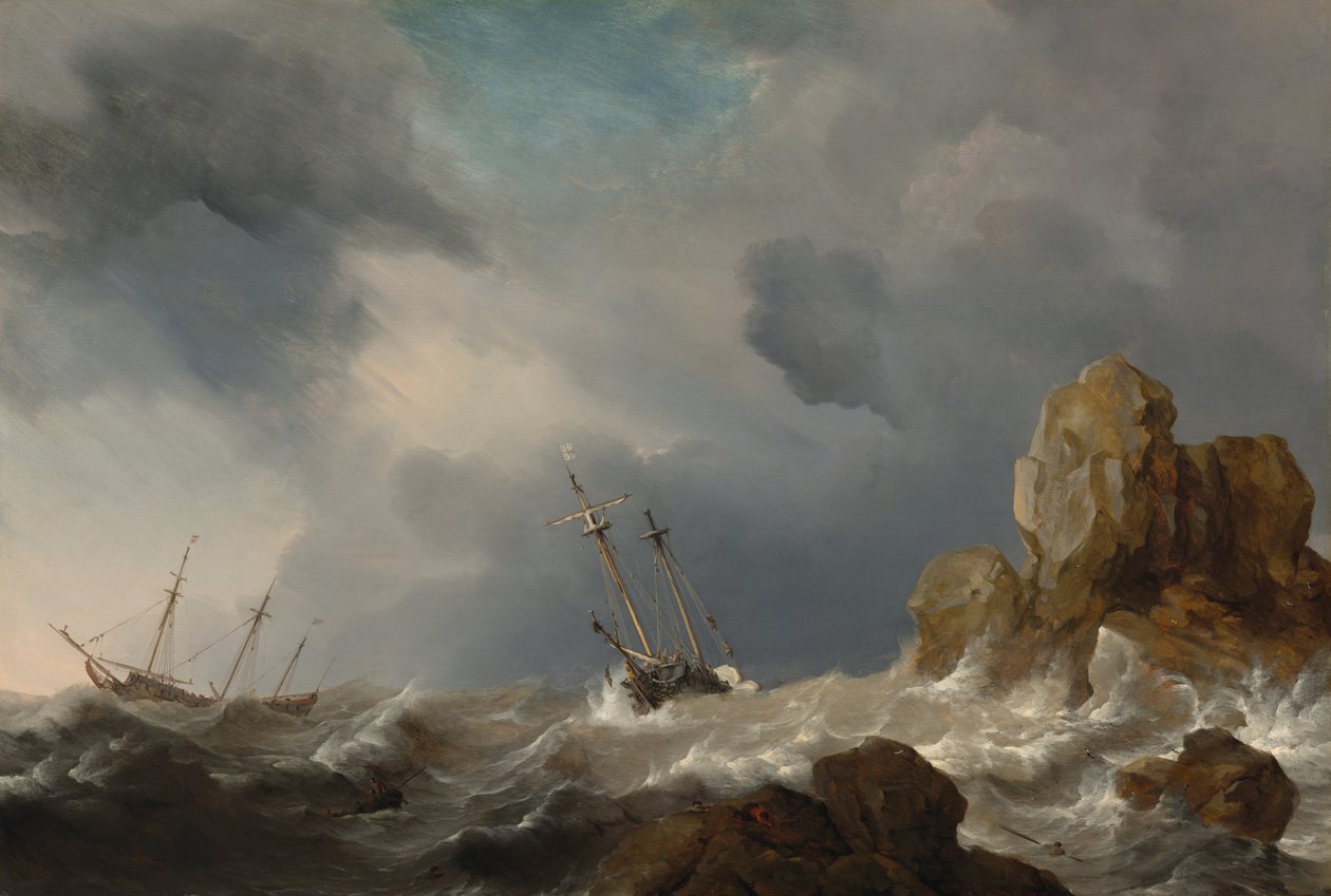 Statki w wichrze autorstwa Willem van de Velde the Younger