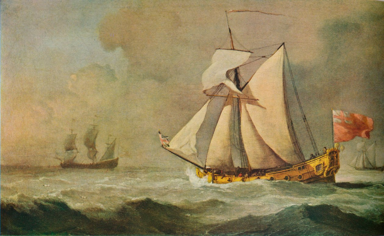 Jacht Cleveland na morzu w świeżej bryzie, 1678 autorstwa Willem van de Velde the Younger