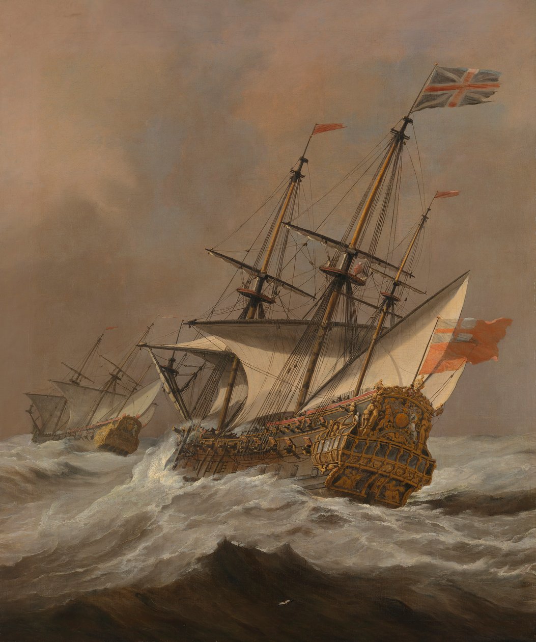 "Resolution" In a Gale, ok. 1678 (olej na płótnie) autorstwa Willem van de Velde the Younger