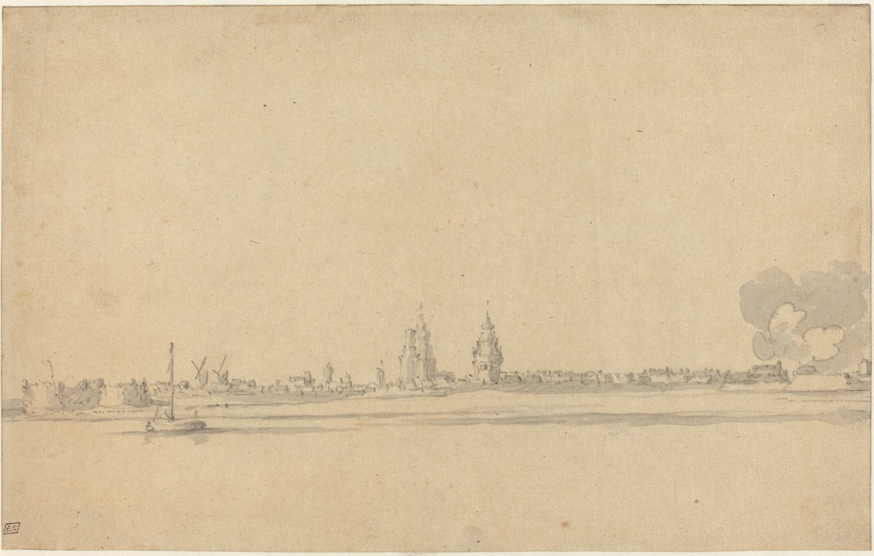 Widok holenderskiego miasta (Delft?) autorstwa Willem van de Velde the Younger