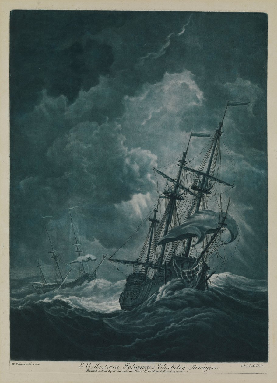 Statek dryfujący w wichurze autorstwa Willem van de the Elder Velde