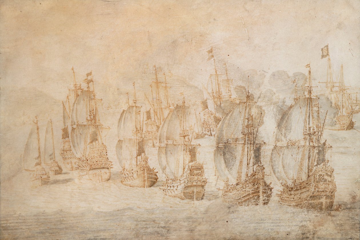 Akcja w Tamanana, 9 września 1645 r. autorstwa Willem van de the Elder Velde
