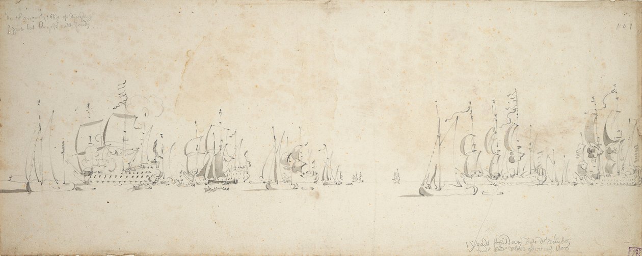 De Ruyter dołącza do floty Trompa na Morzu Północnym, 8-18 sierpnia 1665 r. autorstwa Willem van de the Elder Velde