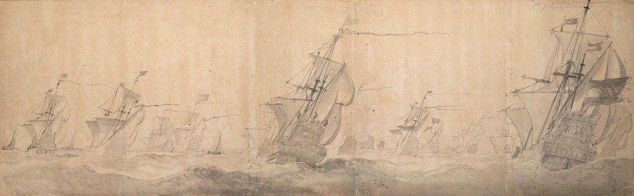 Holenderska flota bijąca wybrzeże Wysp Północnofryzyjskich 9 [OS] / 19 października 1658 r. autorstwa Willem van de the Elder Velde