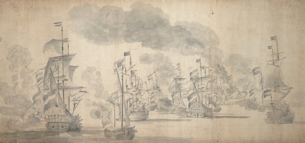 Bitwa pod Solebay, 28 maja-7 czerwca 1672 r. (grafit) autorstwa Willem van de the Elder Velde