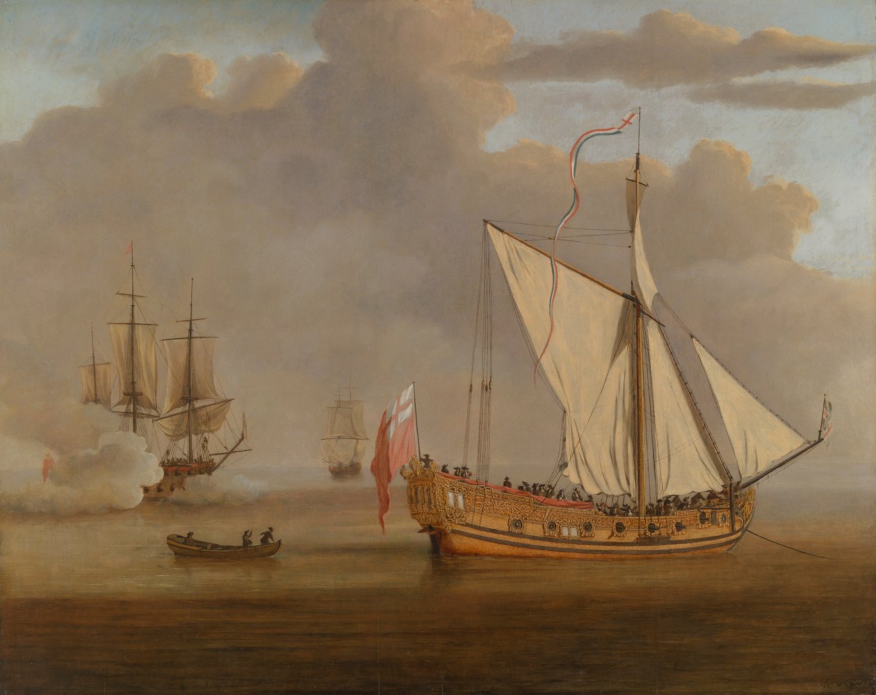 Angielski jacht "Portsmouth" na kotwicy autorstwa Willem van de the Elder Velde
