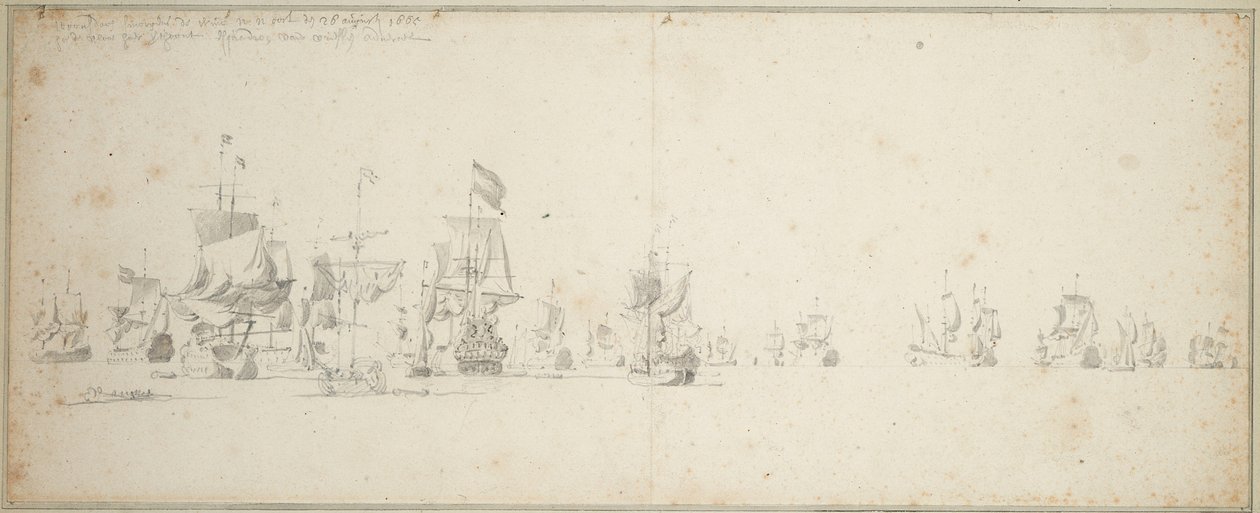 Eskadra Friesland leżąca u wybrzeży Szkocji autorstwa Willem van de the Elder Velde