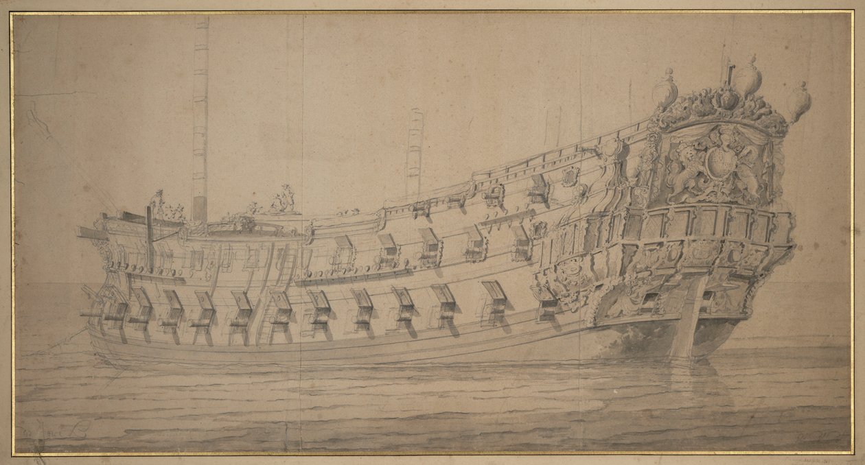 "York", ok. 1674 (grafit, szary pył) autorstwa Willem van de the Elder Velde