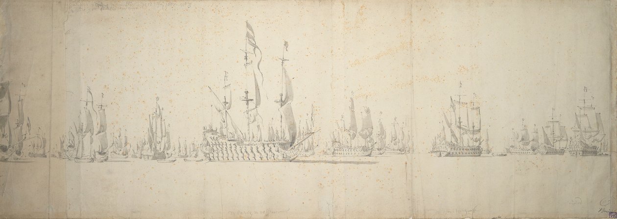 Dzień przed bitwą pod Lowestoft, 2-12 czerwca 1665 r. autorstwa Willem van de the Elder Velde