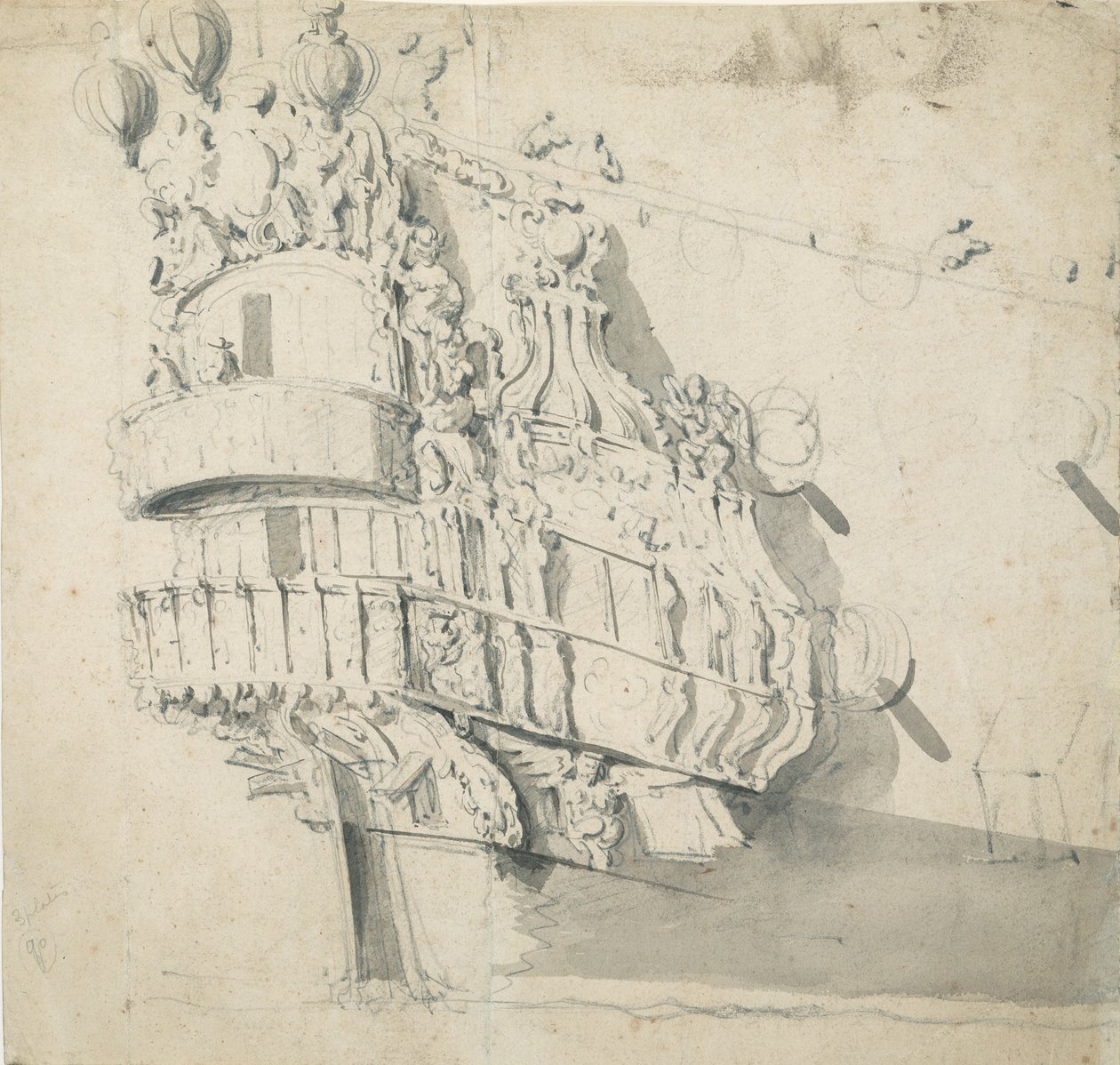 Rufa "Hampton Court", ok. 1685 r. (grafit, szare pranie) autorstwa Willem van de the Elder Velde