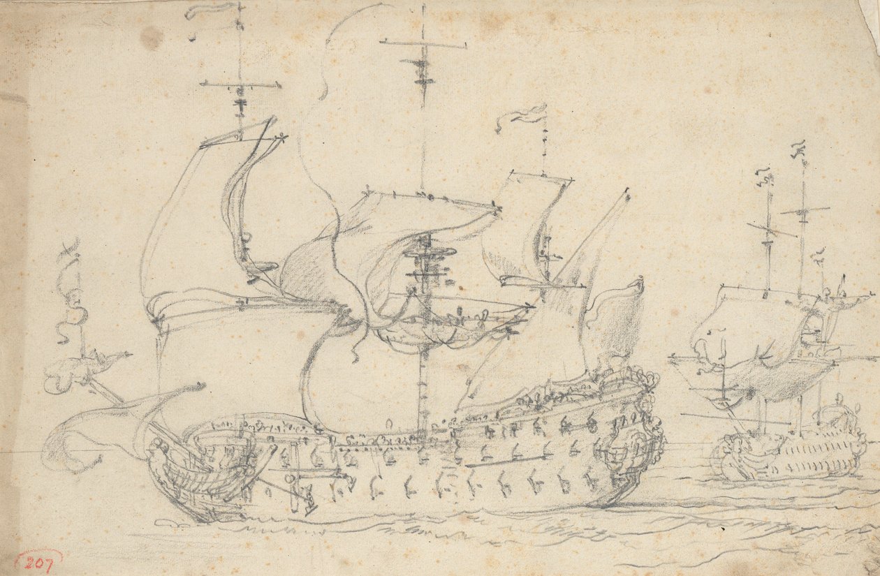 Dwóch angielskich trzecioklasistów w drodze, ok. 1675 r. (ołówek) autorstwa Willem van de the Elder Velde