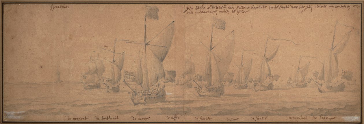 Jachty przybywające do wybrzeży Holandii 9 grudnia 1677 r. autorstwa Willem van de the Elder Velde