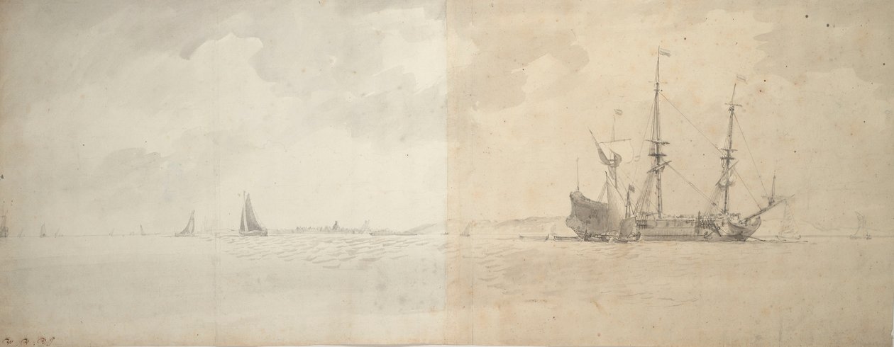 Holenderski okręt wojenny na kotwicy, ok. 1666 (grafit) autorstwa Willem van de Velde the Younger