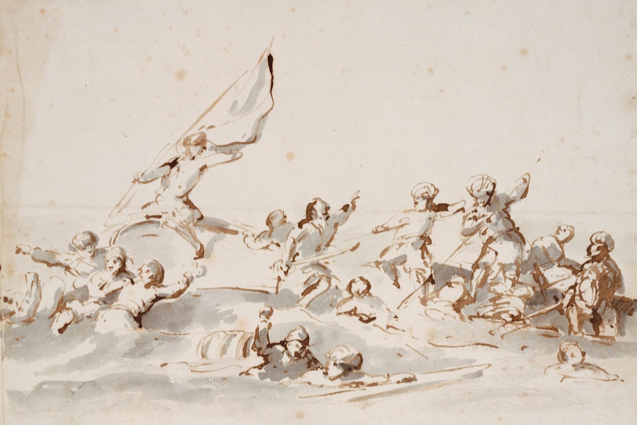 Walka w łodziach, ok. 1685 (pióro, tusz) autorstwa Willem van de Velde the Younger