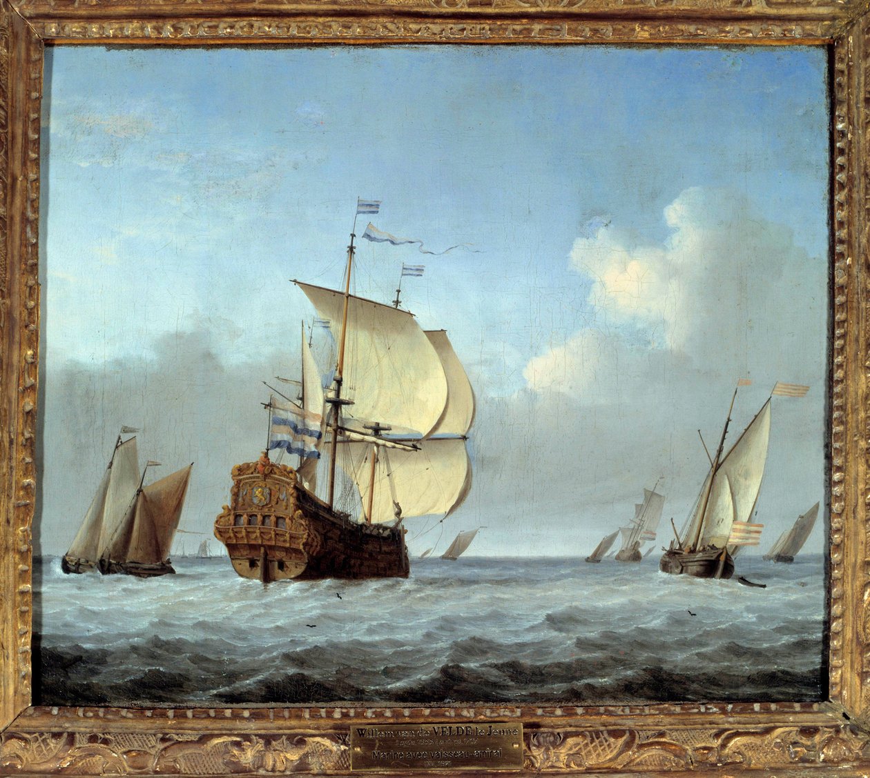 Marynarka wojenna z flagowym obrazem Willema Van de Velde II le Jeune (1633-1707) XVII-wieczne słońce. 0,35x0,42 m² autorstwa Willem van de Velde the Younger