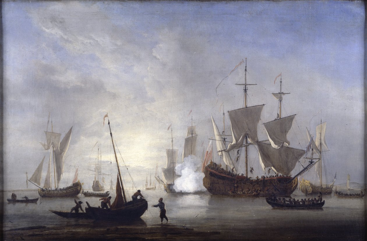 Żegluga w spokoju, ok. 1680 (olej na płótnie) autorstwa Willem van de Velde the Younger