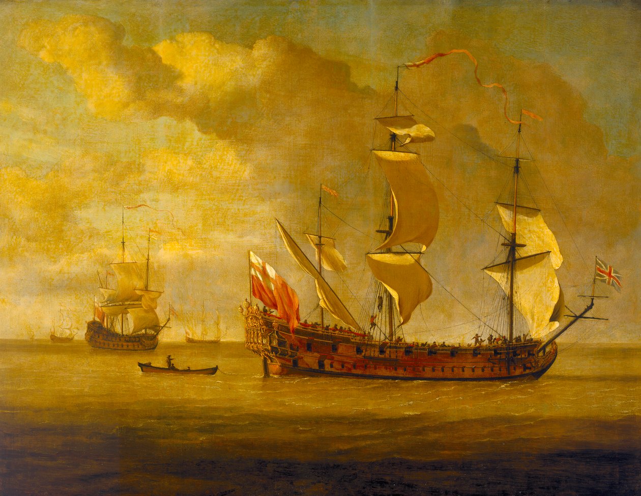 "Charles Galley" przed lekką bryzą, koniec XVII wieku (olej na panelu) autorstwa Willem van de Velde the Younger