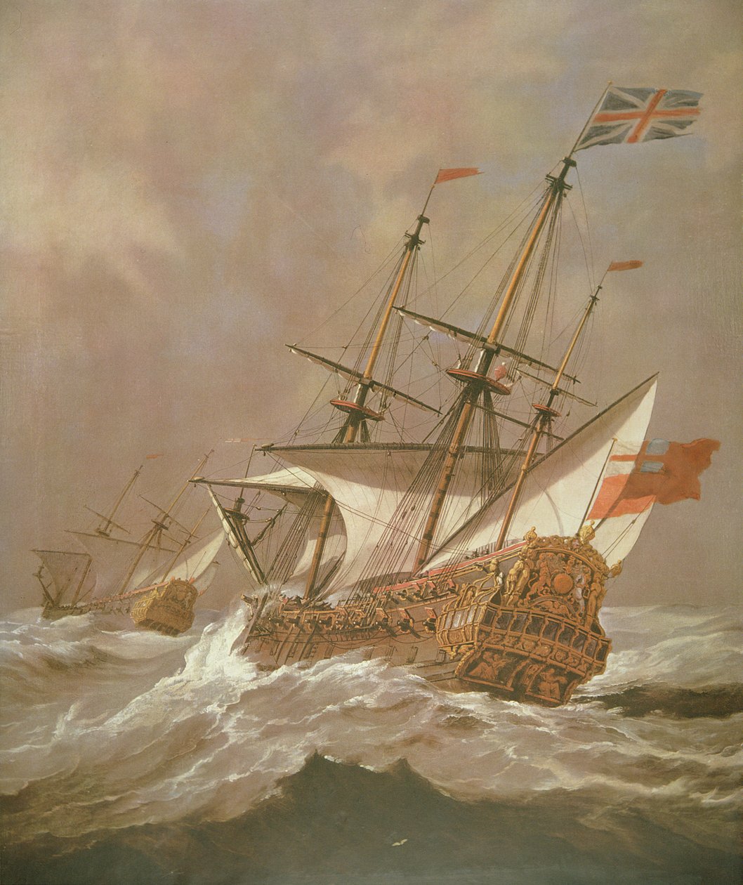 Rezolucja statku angielskiego podczas wichury, ok. 1680 (olej na płótnie) autorstwa Willem van de Velde the Younger