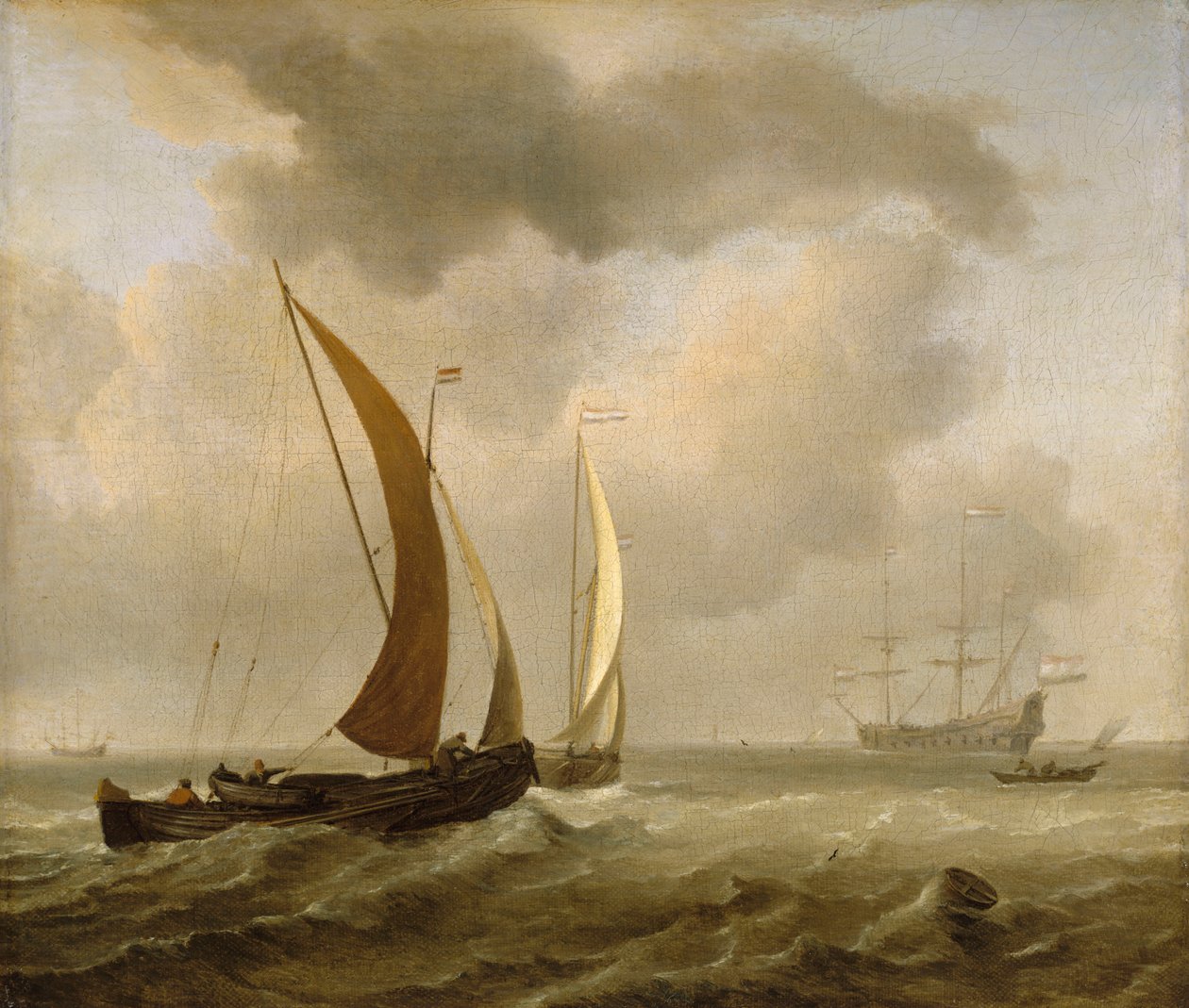 Dwa kaagi na morzu przed świeżą bryzą, koniec XVII wieku (obraz olejny) autorstwa Willem van de Velde the Younger