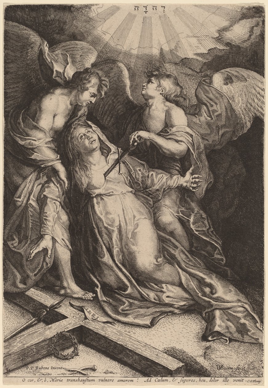 Klęcząca Mater Dolorosa wspierana przez dwa anioły autorstwa Willem van der Leeuw after Sir Peter Paul Rubens