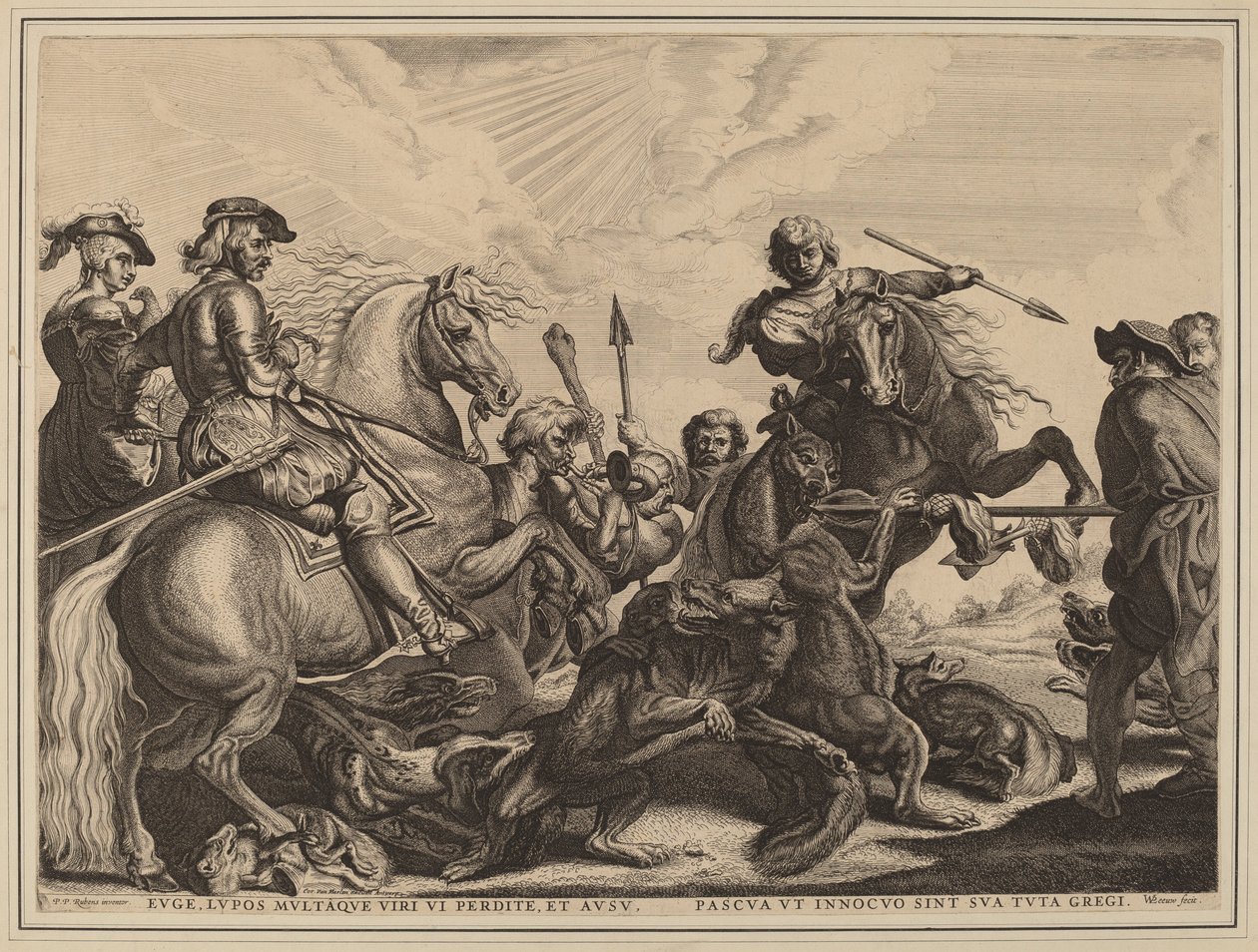Polowanie na wilka autorstwa Willem van der Leeuw after Sir Peter Paul Rubens