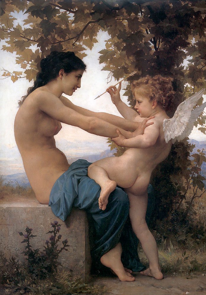 Młoda dziewczyna broniąca się przed Kupidynem autorstwa William Adolphe Bouguereau