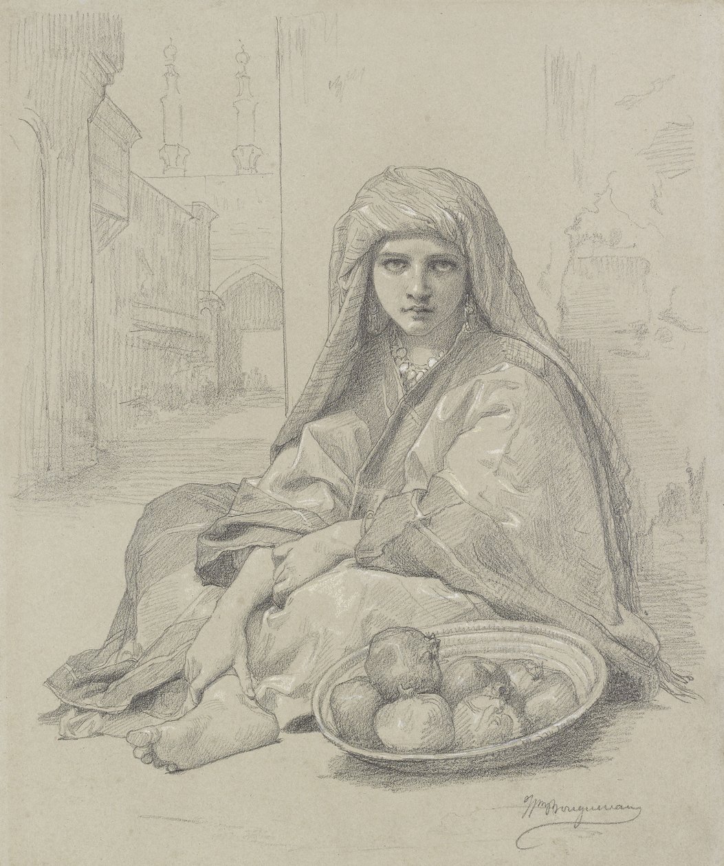 Algierka sprzedająca granaty, XIX w. autorstwa William Adolphe Bouguereau