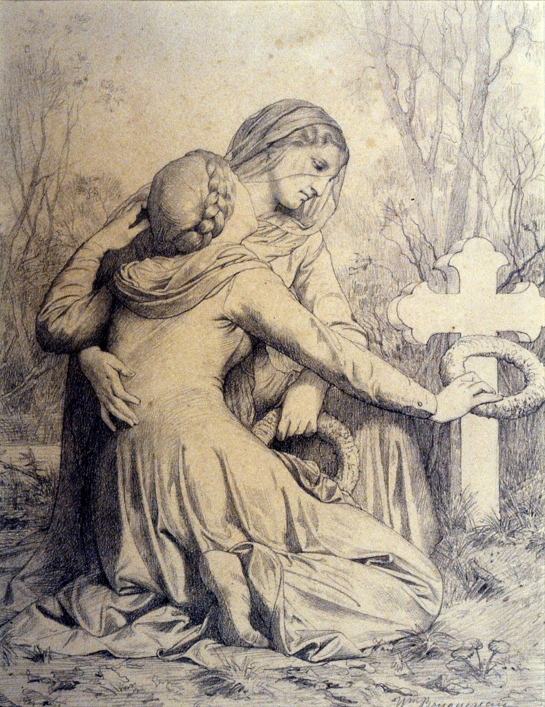 Kobiety w żałobie klęczą przy grobie autorstwa William Adolphe Bouguereau