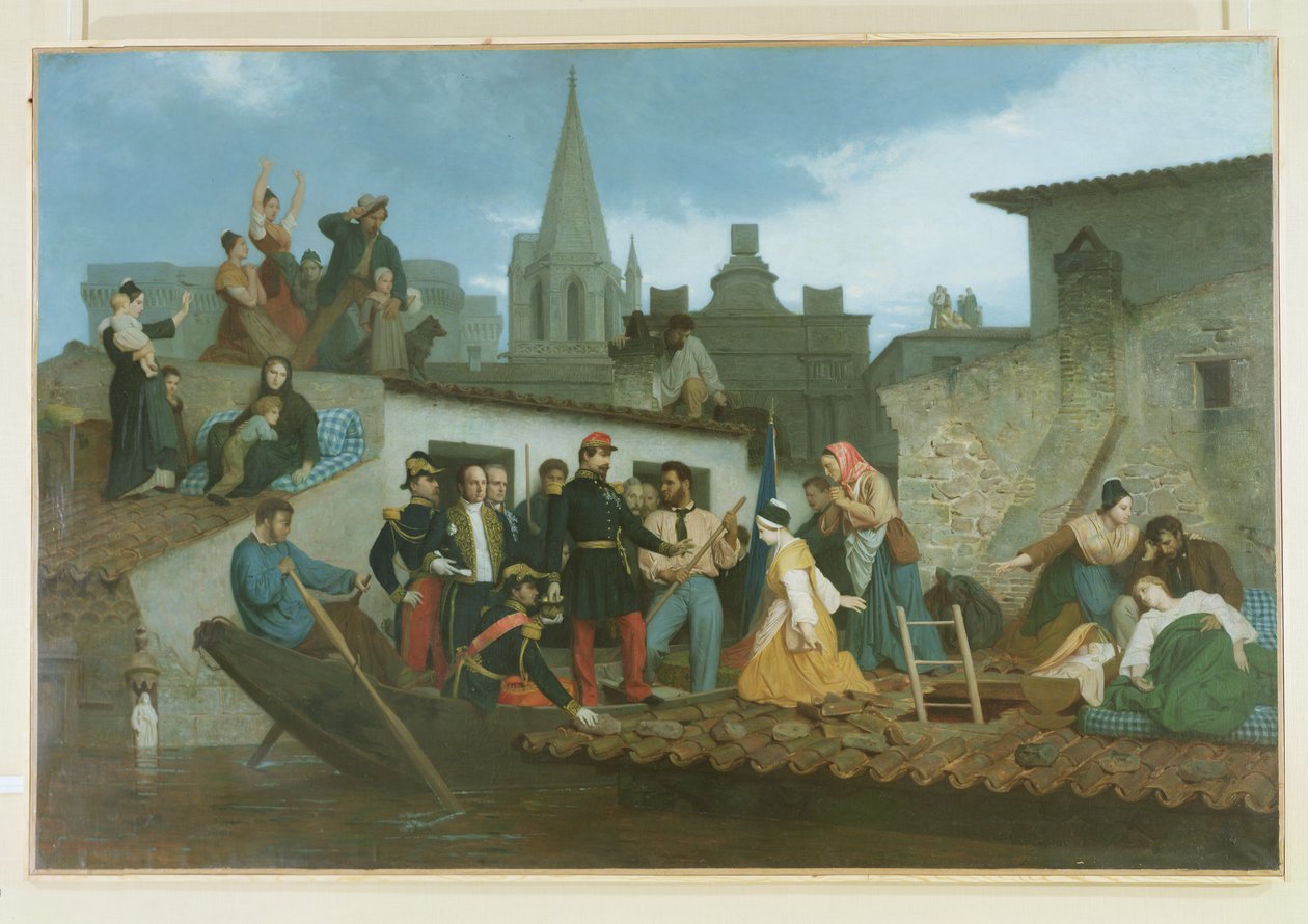 Napoleon III (1808-73) odwiedzający ofiary powodzi w Tarascon w czerwcu 1856, 1856 autorstwa William Adolphe Bouguereau