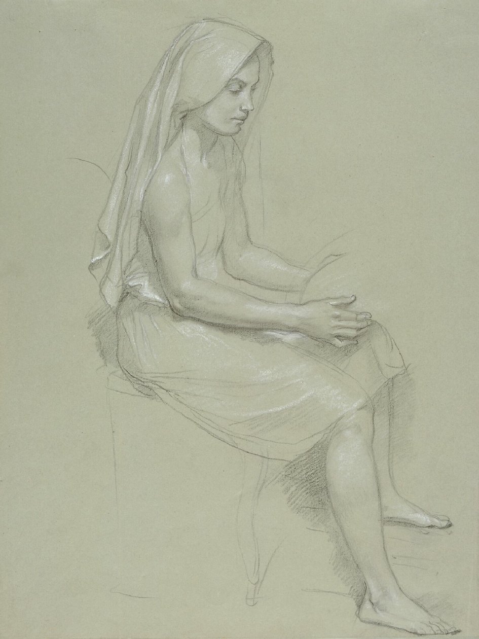 Studium siedzącej, zasłoniętej postaci kobiecej (XIX w.).png autorstwa William Adolphe Bouguereau