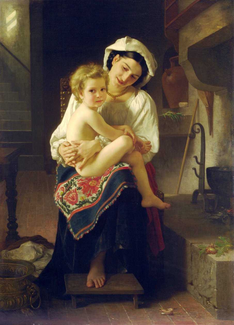 Młoda matka wpatrująca się w swoje dziecko autorstwa William Adolphe Bouguereau