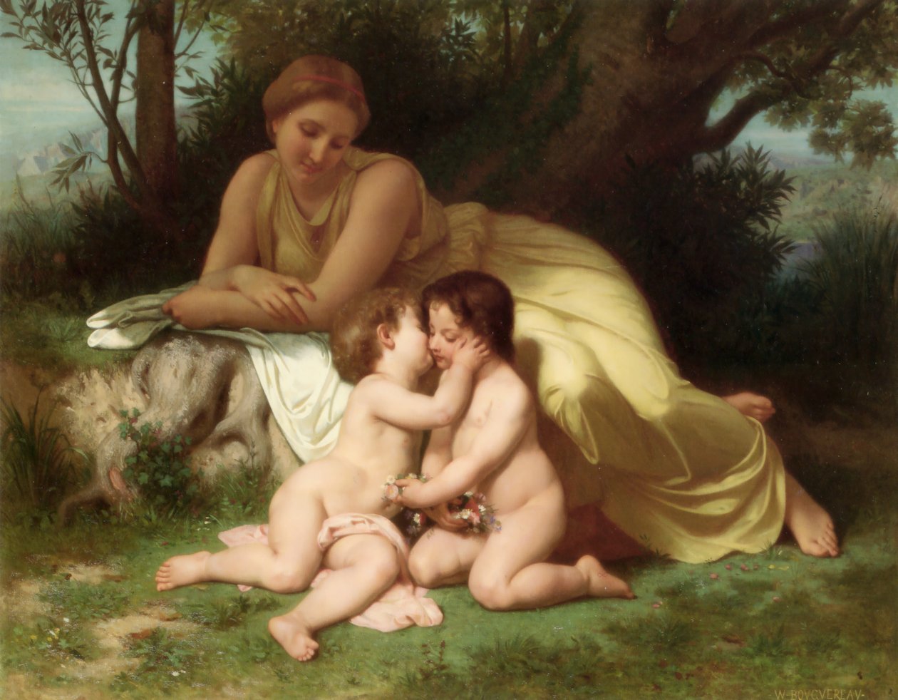 Młoda kobieta kontemplująca dwoje dzieci w objęciach (1861) autorstwa William Adolphe Bouguereau
