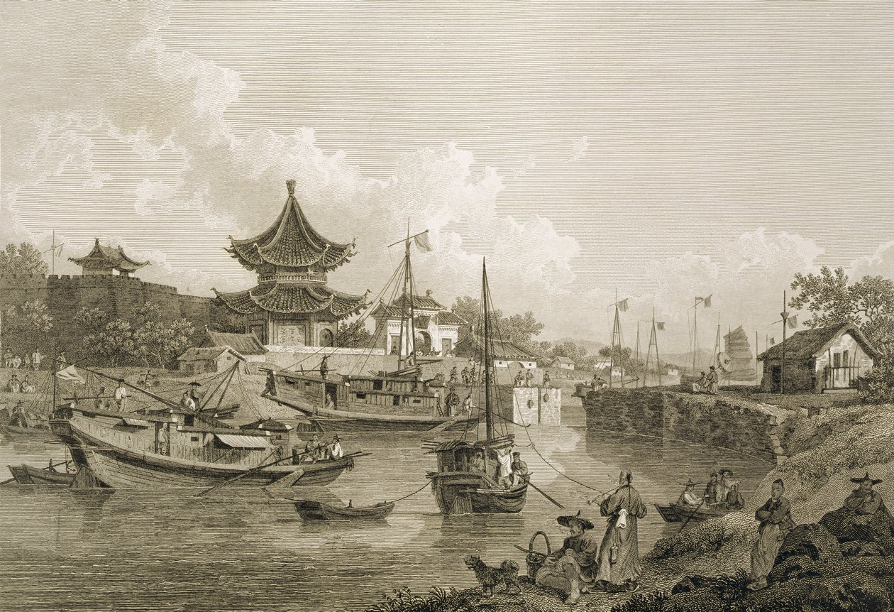 Chińskie barki ambasady przechodzące przez śluzę Canal Grande, ryty przez Benjamina Thomasa Pouncy (fl.1772-99) wyd. przez G. Nicol, 1796 autorstwa William Alexander