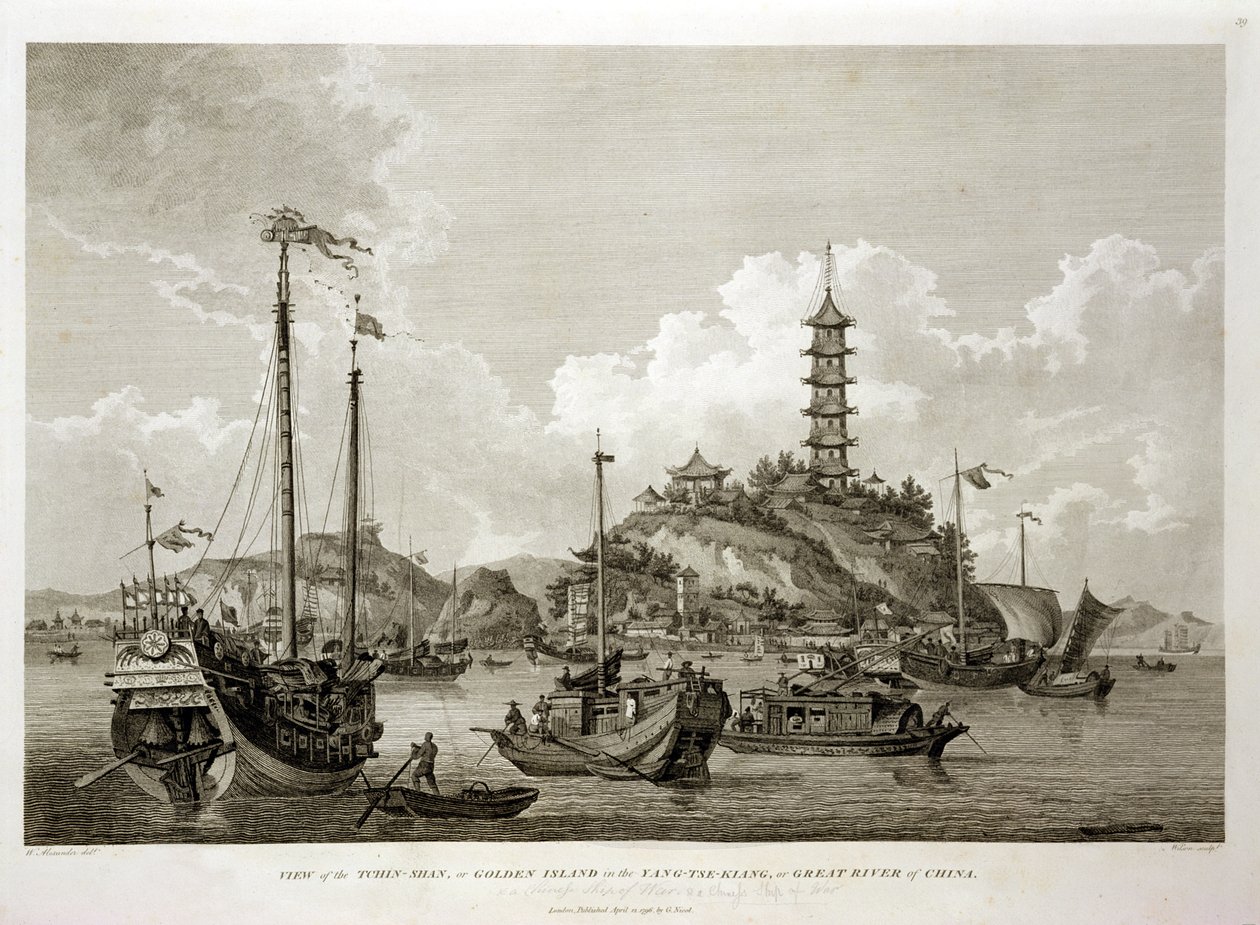 Widok na Tchin Shan, czyli Złotą Wyspę, w Yang-tse Kiang, czyli Wielką Rzekę Chińską, wyryty przez Wilsona, wyd. przez G. Nicol, 1796 autorstwa William Alexander