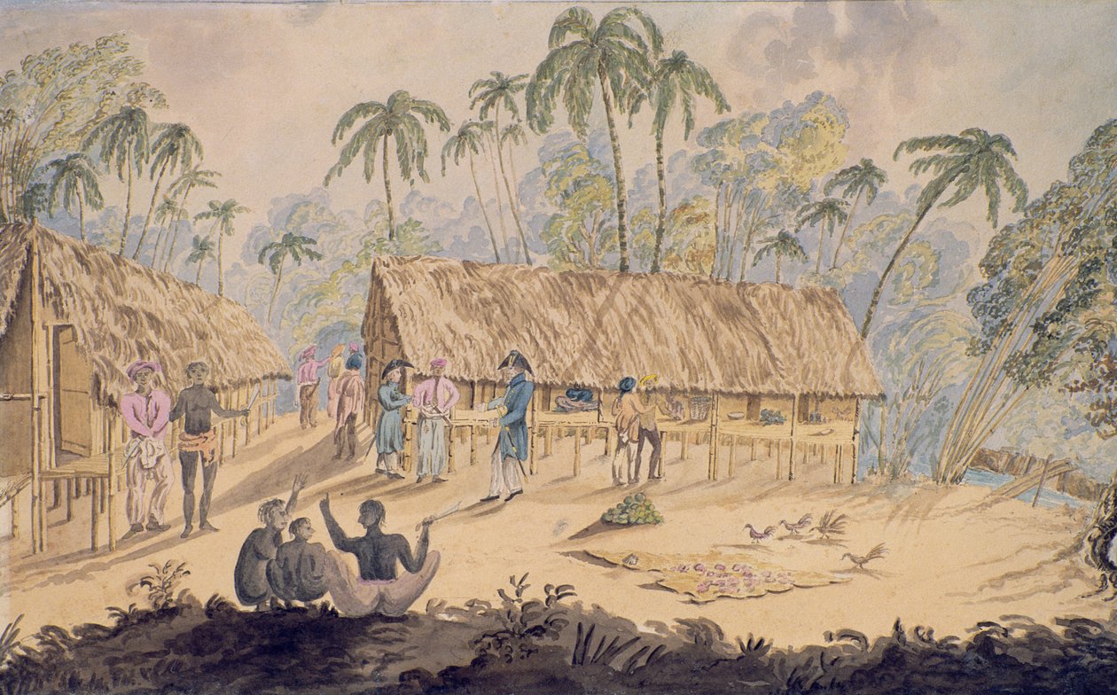 Miasto Acheen, północno-zachodnie wybrzeże Sumatry, 1829 (wc na papierze) autorstwa William Alexander Willis