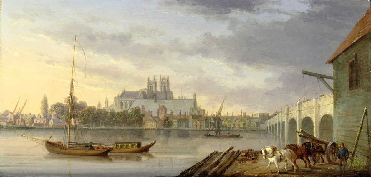 Widok na most Westminster i opactwo od strony południowej, 1818 autorstwa William Anderson