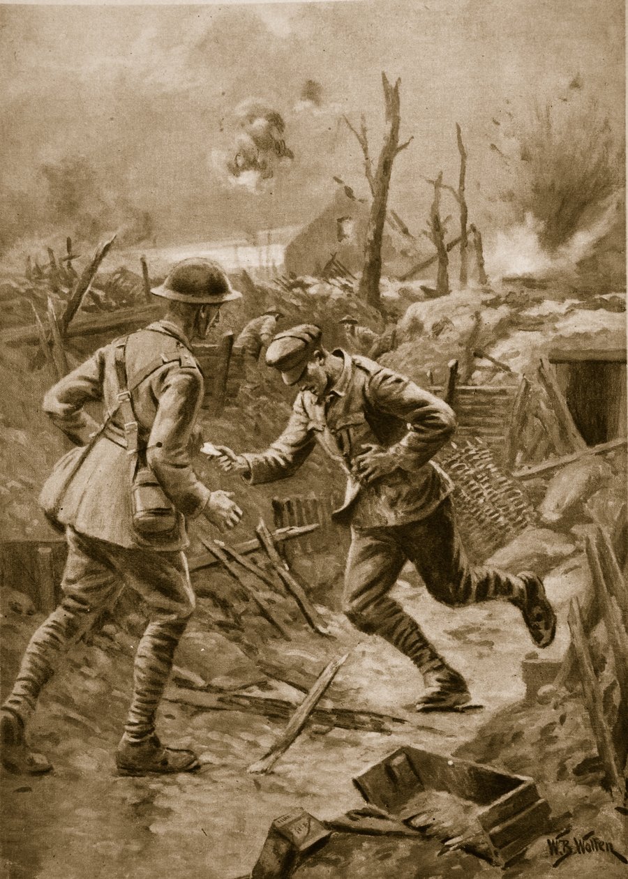 „Wierny aż do śmierci”: ranny brytyjski biegacz umiera, gdy przekazuje swoją wiadomość, 1914-19 autorstwa William Barnes Wollen