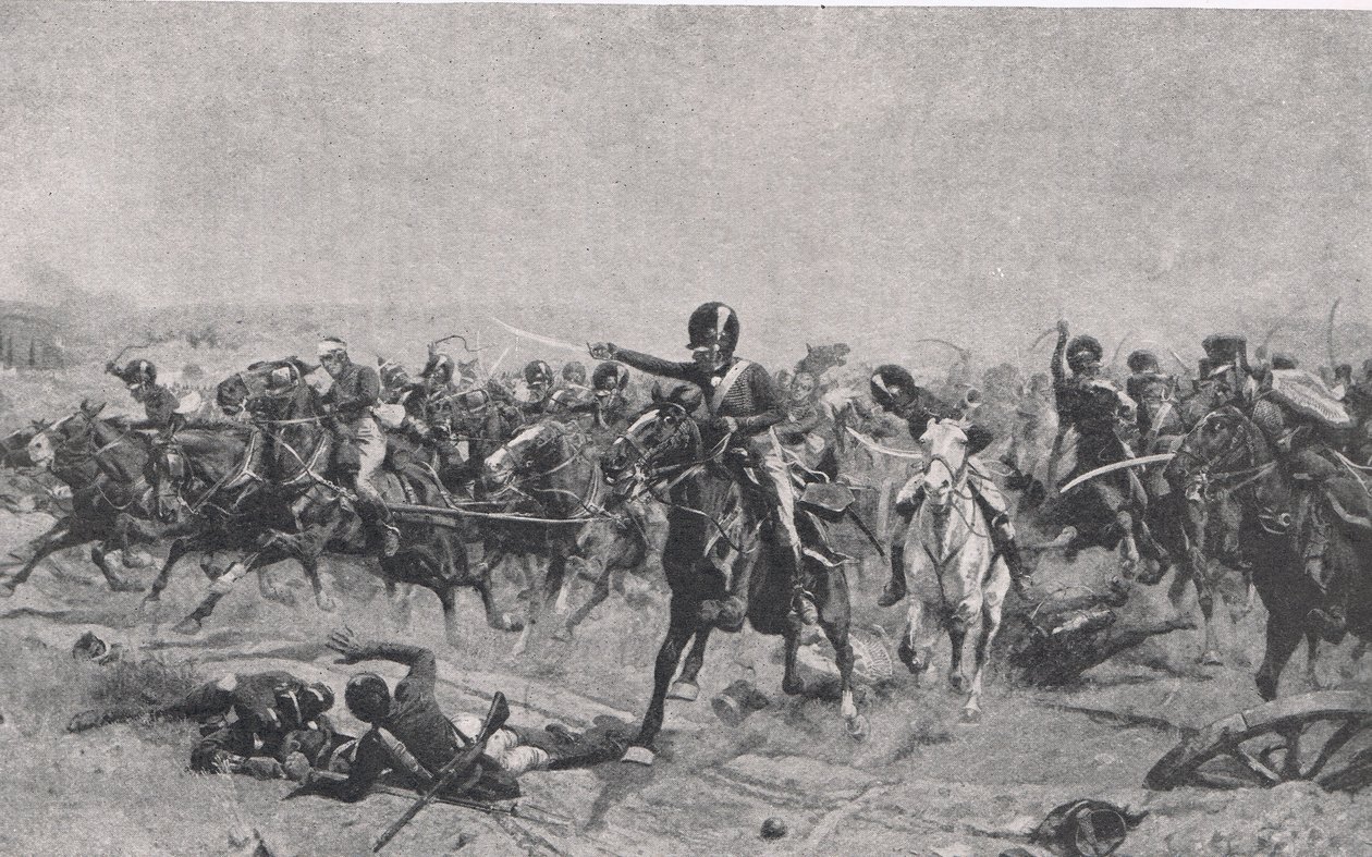 Norman Ramsay w Fuentes de Onoro, 5 maja 1811, ilustracja z „British Battles on Land and Sea”, wydanej przez Cassell, Londyn, ok. 1910 autorstwa William Barnes Wollen