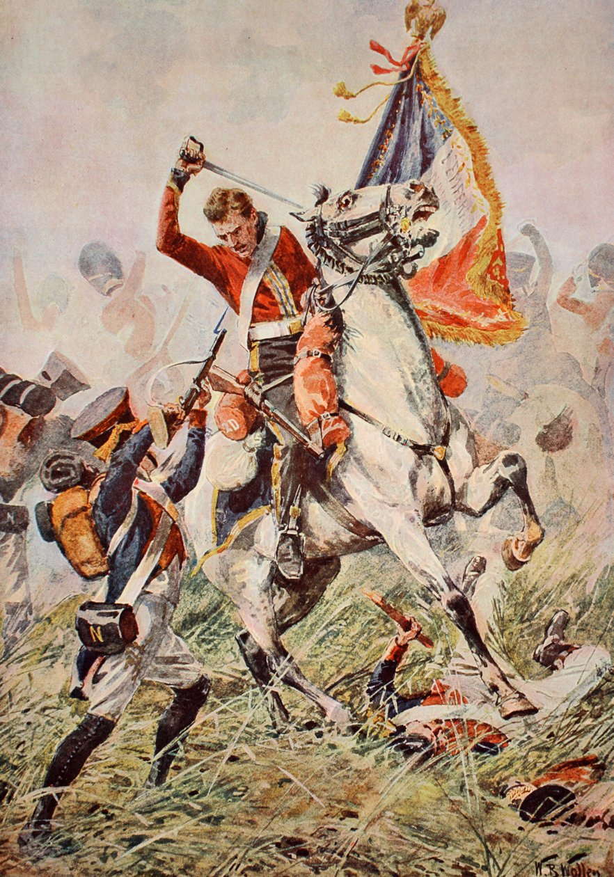 Sierżant Ewart chwytający orła pod Waterloo, ilustracja z „Bitwy XIX wieku” autorstwa Archibalda Forbesa, G.A. Henty i major Arthur Griffiths autorstwa William Barnes Wollen