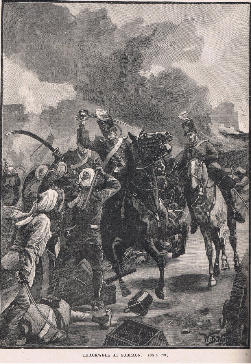 Thackwell w Sobraon, ilustracja z „Ilustrowanej historii Anglii” Cassella, opublikowana ok. 1910 autorstwa William Barnes Wollen